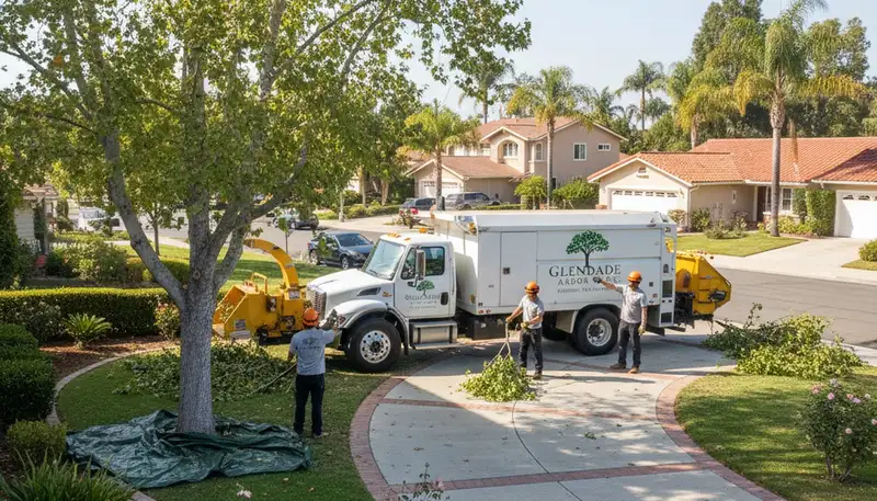 Residential tree removal crew improving yard safety for Glendale, AZ home near Phoenix