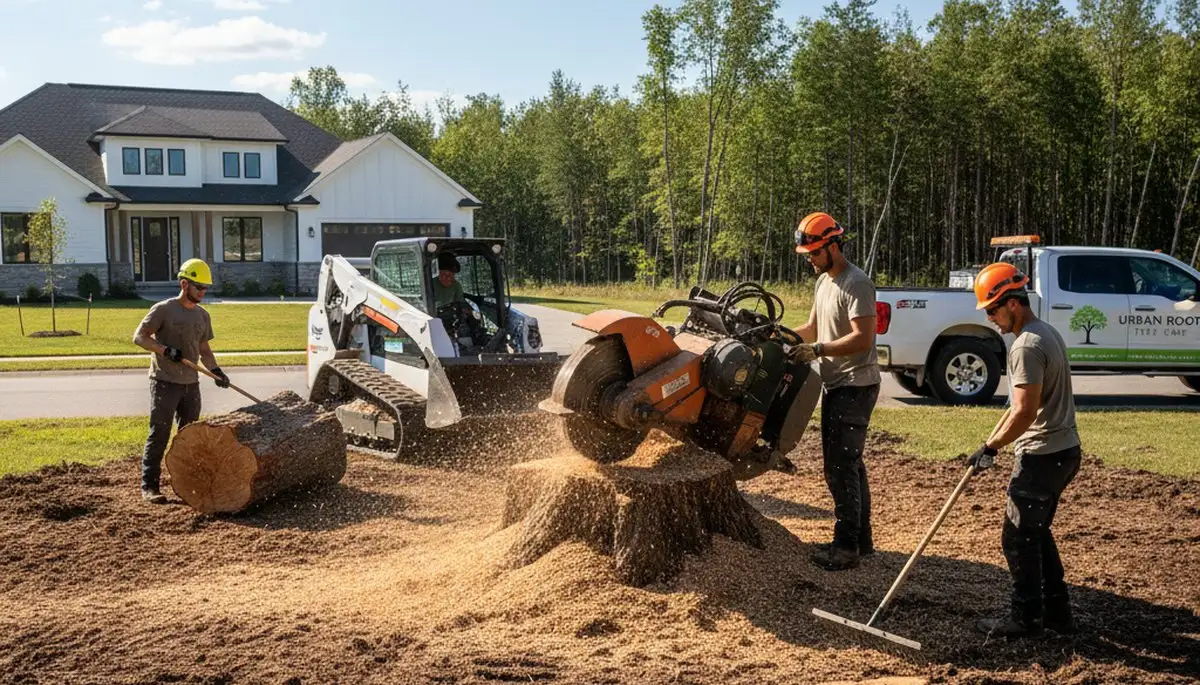 Professional stump removal service in rocky Phoenix, AZ backyard by Chop Chop Tree experts