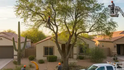 Professional tree removal service in Phoenix AZ safely cutting and clearing large trees