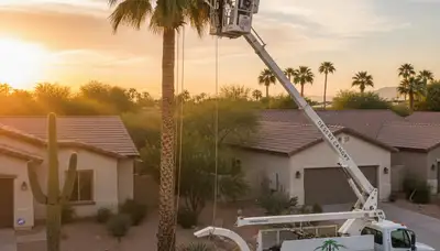 Professional tree removal service in Phoenix AZ safely clearing large tree for local homeowner