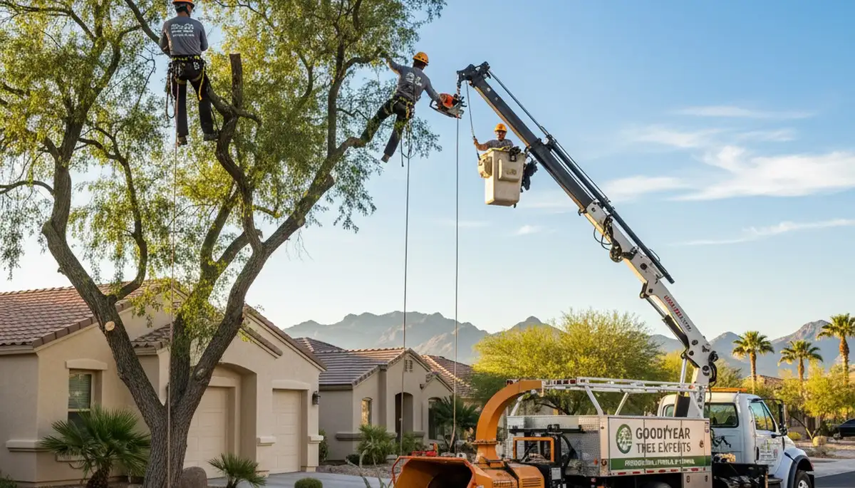 Professional tree removal service in Phoenix AZ safely cutting down large tree