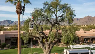Professional tree removal service in Phoenix AZ safely cutting and hauling large tree
