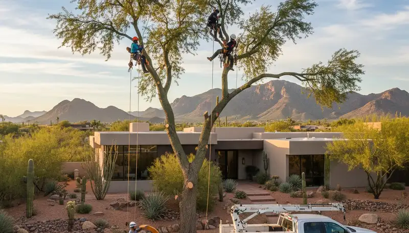 Professional tree removal service in Phoenix AZ safely cutting large tree branches