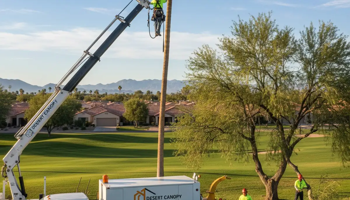 Professional tree removal service in Phoenix AZ safely cutting large tree branches