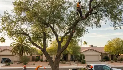 Professional tree removal service in Phoenix AZ safely cutting and clearing large trees