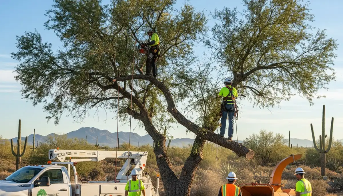 Professional tree removal service in Phoenix AZ safely clearing large trees for local homeowners